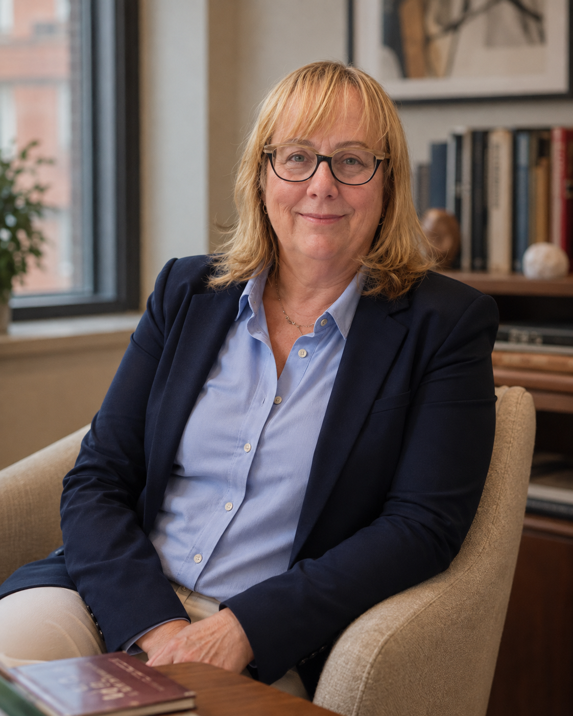 Illyse Kaplan seated in her office